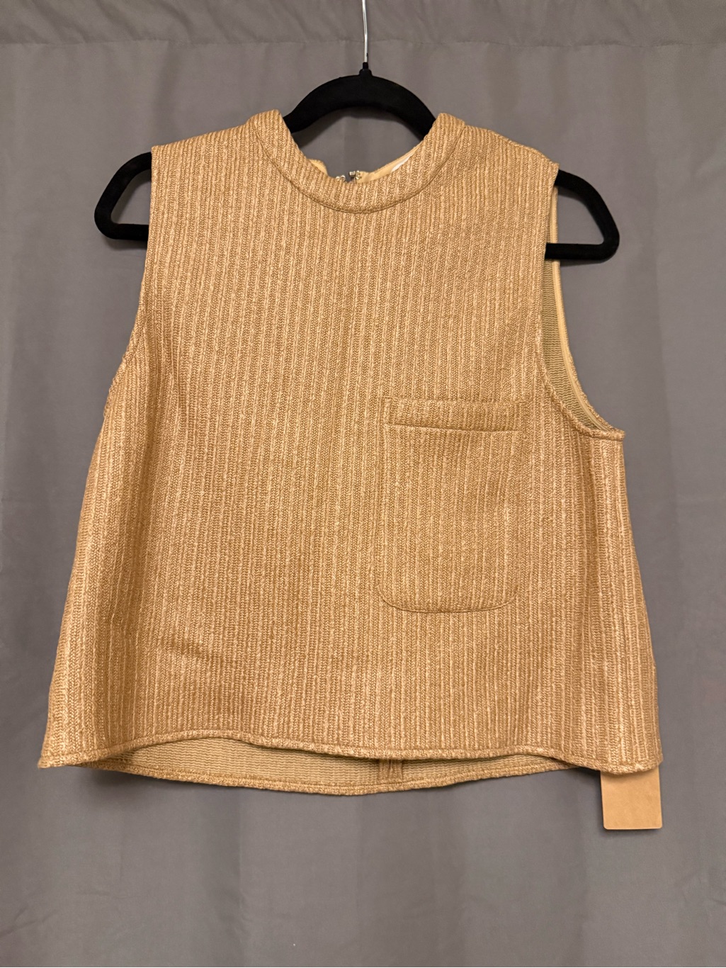 Sleeveless Ribbed Pocket Tank In Light Gold